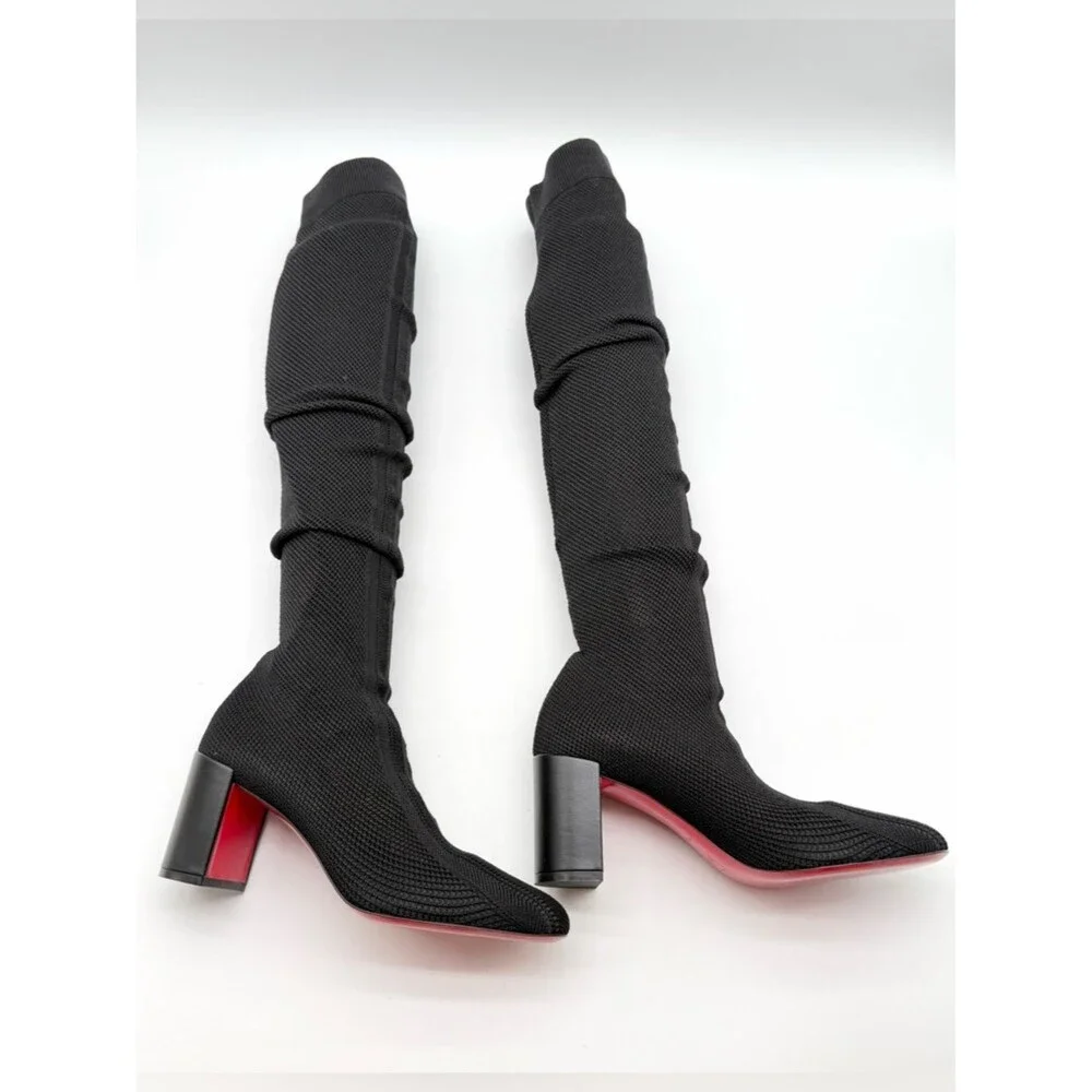 Christian Louboutin Beyonstage Botta 70mm Thightboots Mesh Leather Black EU 37.5